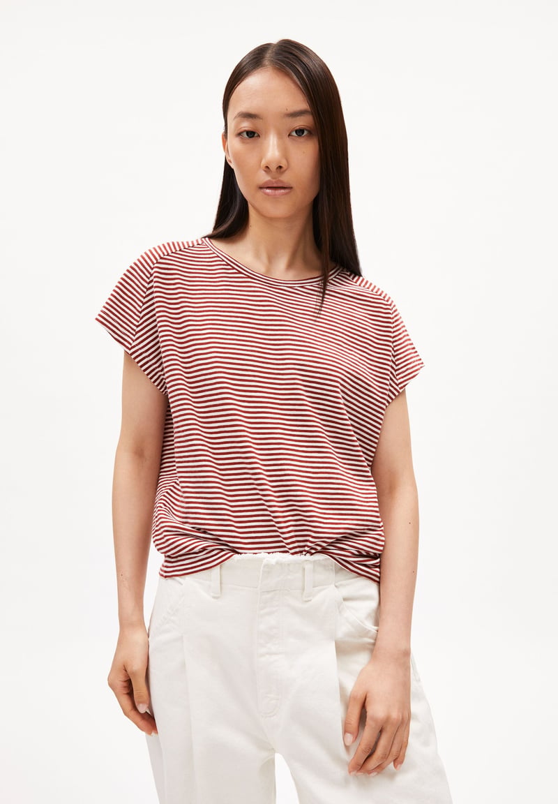 ONELIAA LOVELY STRIPES T-SHIRT | dark crimson-oatmilk by ARMEDANGELS, 100% Cotton