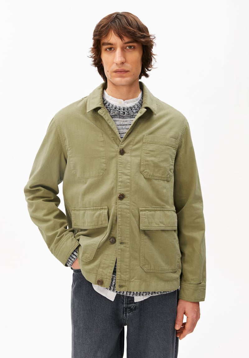 COTTON LINEN JACKET | fatigue green by ARMEDANGELS, 92% Cotton, 8% Linen