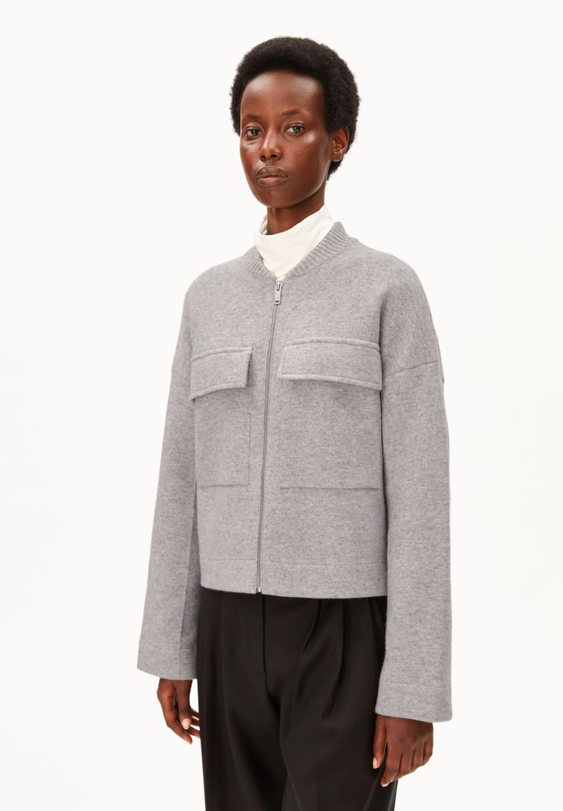 COTTON-WOOL BOMBER JACKET | dark honey melange by ARMEDANGELS, 77% Cotton, 18% Wool, 5% Nylon