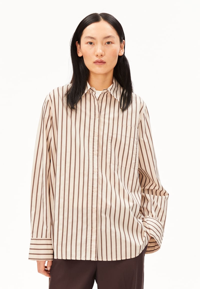 STRIPED WIDE BLOUSE | oatmilk-claystone by ARMEDANGELS, 100% Cotton