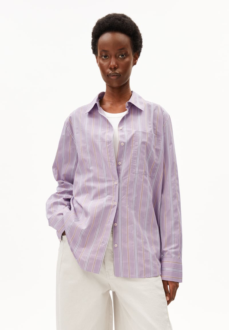 STRIPED WIDE BLOUSE | moonlit lilac-sandstone by ARMEDANGELS, 100% Cotton