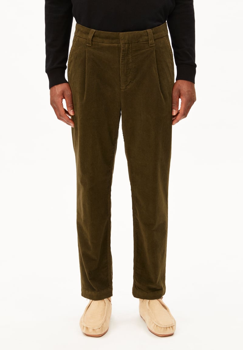 TAAMIR CORD PLEATED TROUSERS | dark earth by ARMEDANGELS, 99% Cotton, 1% Elastane