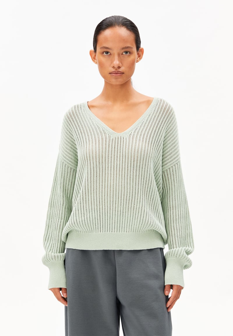 LINEN BLEND KNIT SWEATER | foam by ARMEDANGELS, 40% Linen, 30% Cotton, 30% Viscose