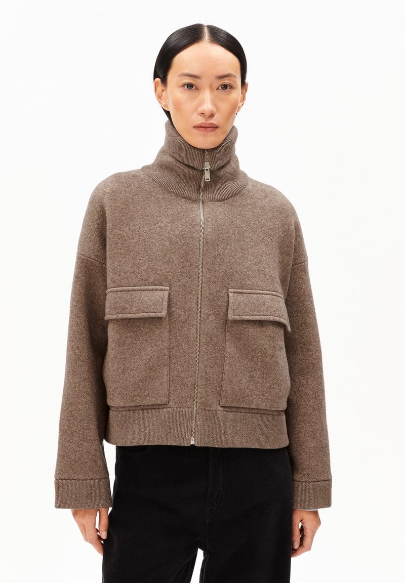 JOANIAAS KNIT JACKET | cinnamon dust melange by ARMEDANGELS, 77% Cotton, 18% Wool, 5% Nylon