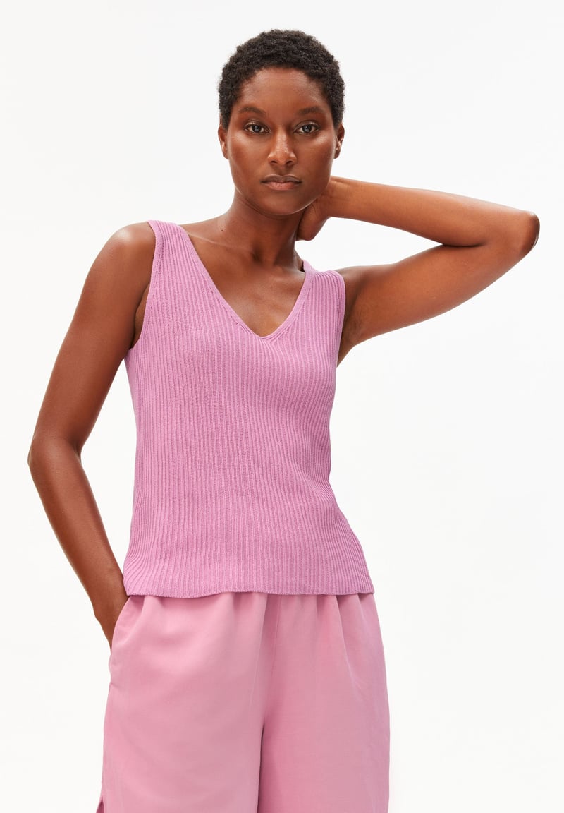LINEN BLEND KNIT TOP| washed berry by ARMEDANGELS, 40% Linen, 30% Cotton, 30% Viscose