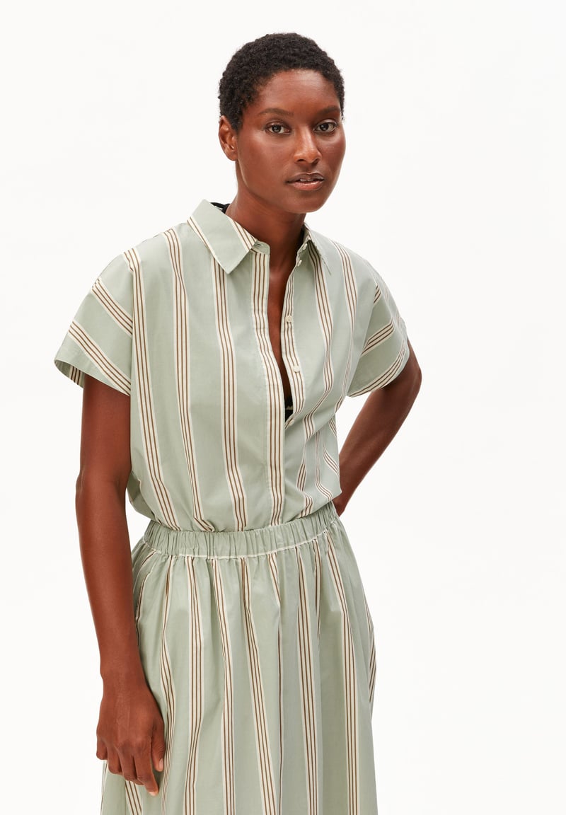 STRIPE POPLIN LARISAANA BLOUSE | foam-light oatmilk-dried palm by ARMEDANGELS, 100% Cotton