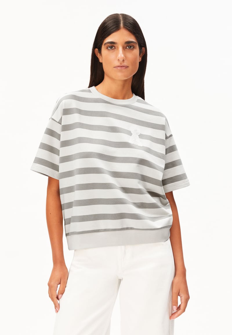 BAMIKAA STRIPE SWEAT | undyed-seal grey by ARMEDANGELS, 100% Cotton