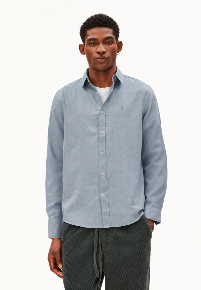 QUAASA LONG SLEEVE SHIRT | petrol velvet by ARMEDANGELS, 100% Cotton