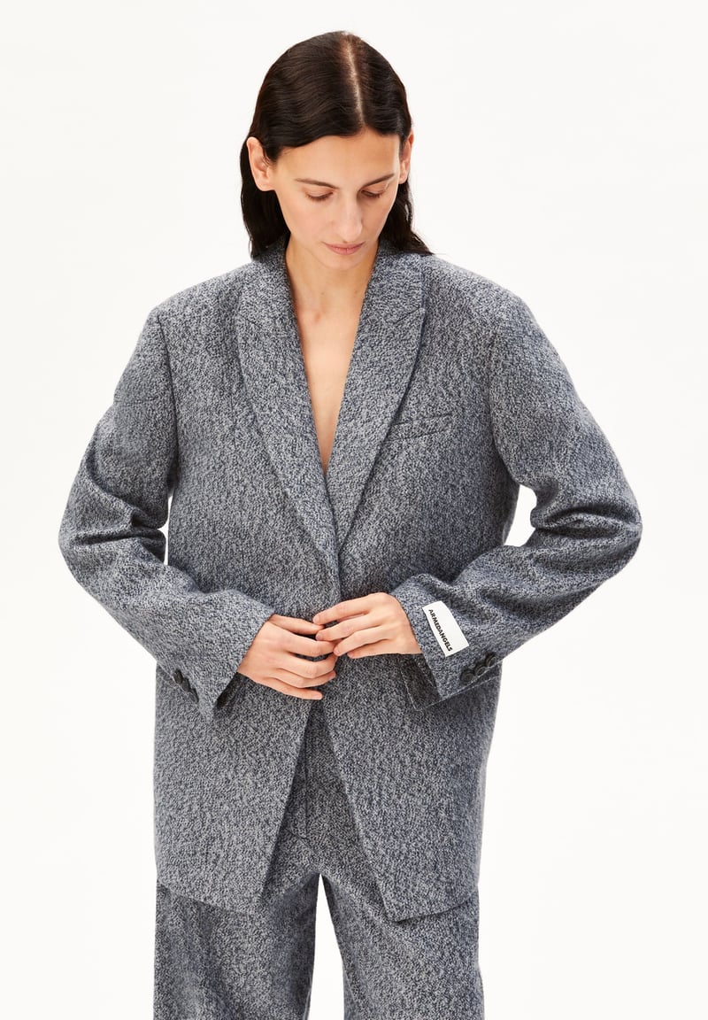 TWEED OVERSIZED BLAZER | mid grey melange-oatmilk by ARMEDANGELS, 100% Cotton, 100% Polyester