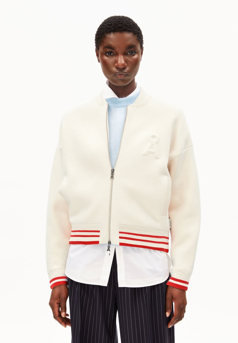 ICONIC Å BOMBER JACKET | oatmilk-mars red by ARMEDANGELS, 77% Cotton, 18% Wool, 5% Nylon