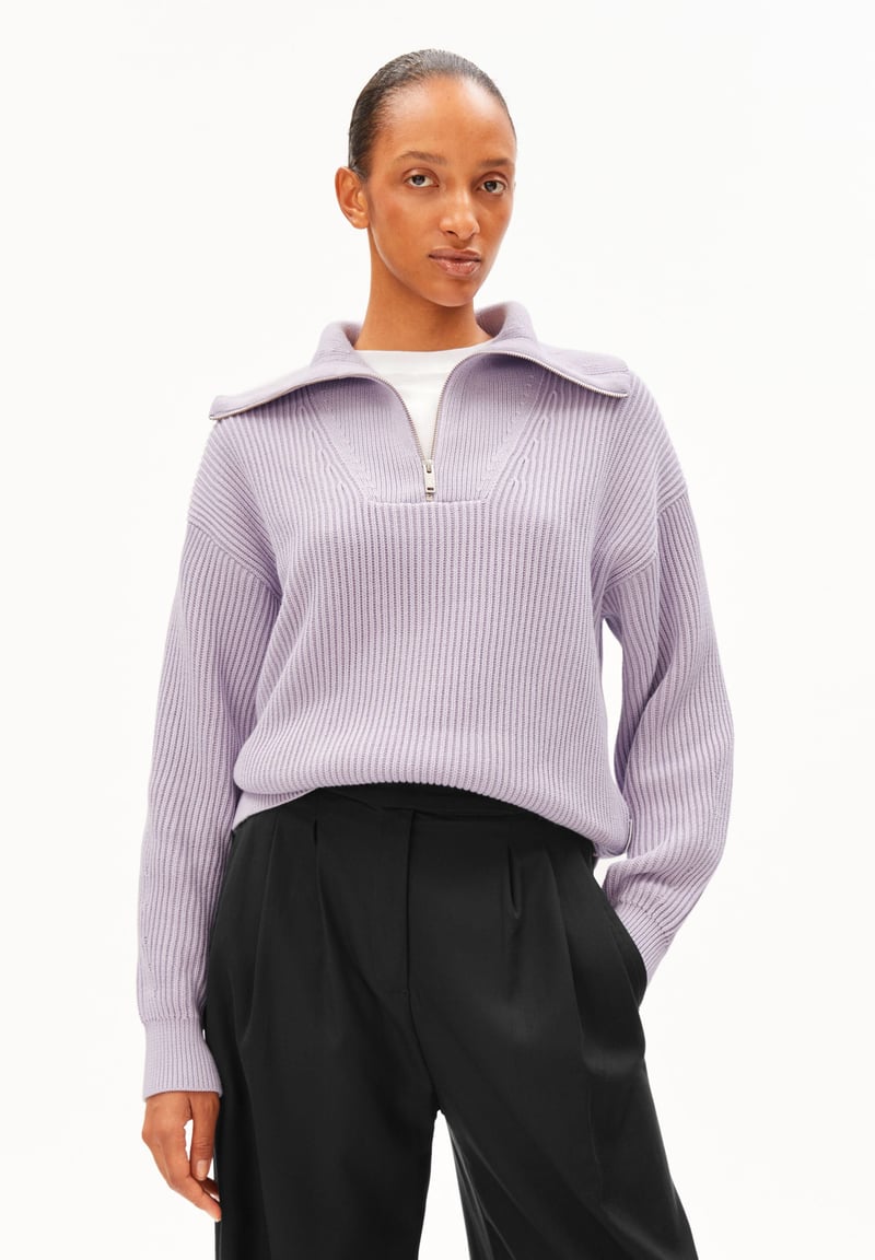 VANISÉ RIB KNIT HALF-ZIP SWEATER | moonlit lilac-dark moonlit lilac by ARMEDANGELS, 100% Cotton