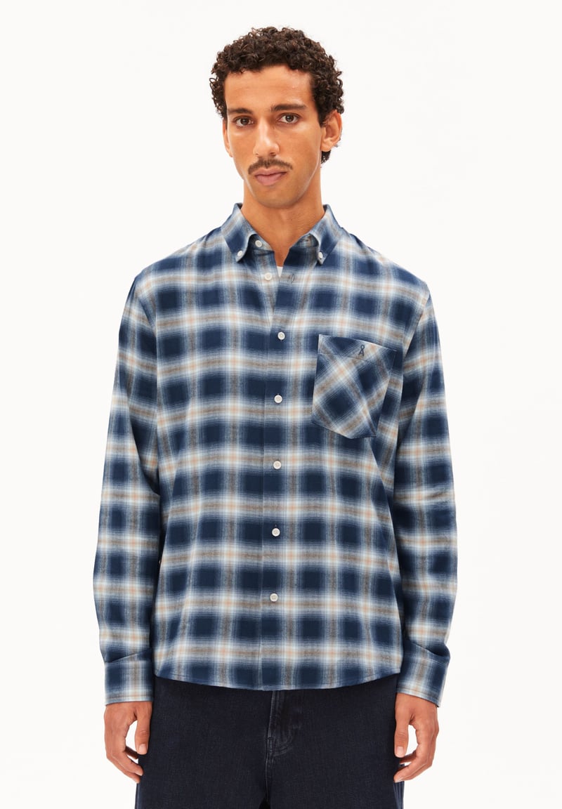 COTTON PLAID LONG SLEEVE SHIRT | tinted navy by ARMEDANGELS, 100% Cotton