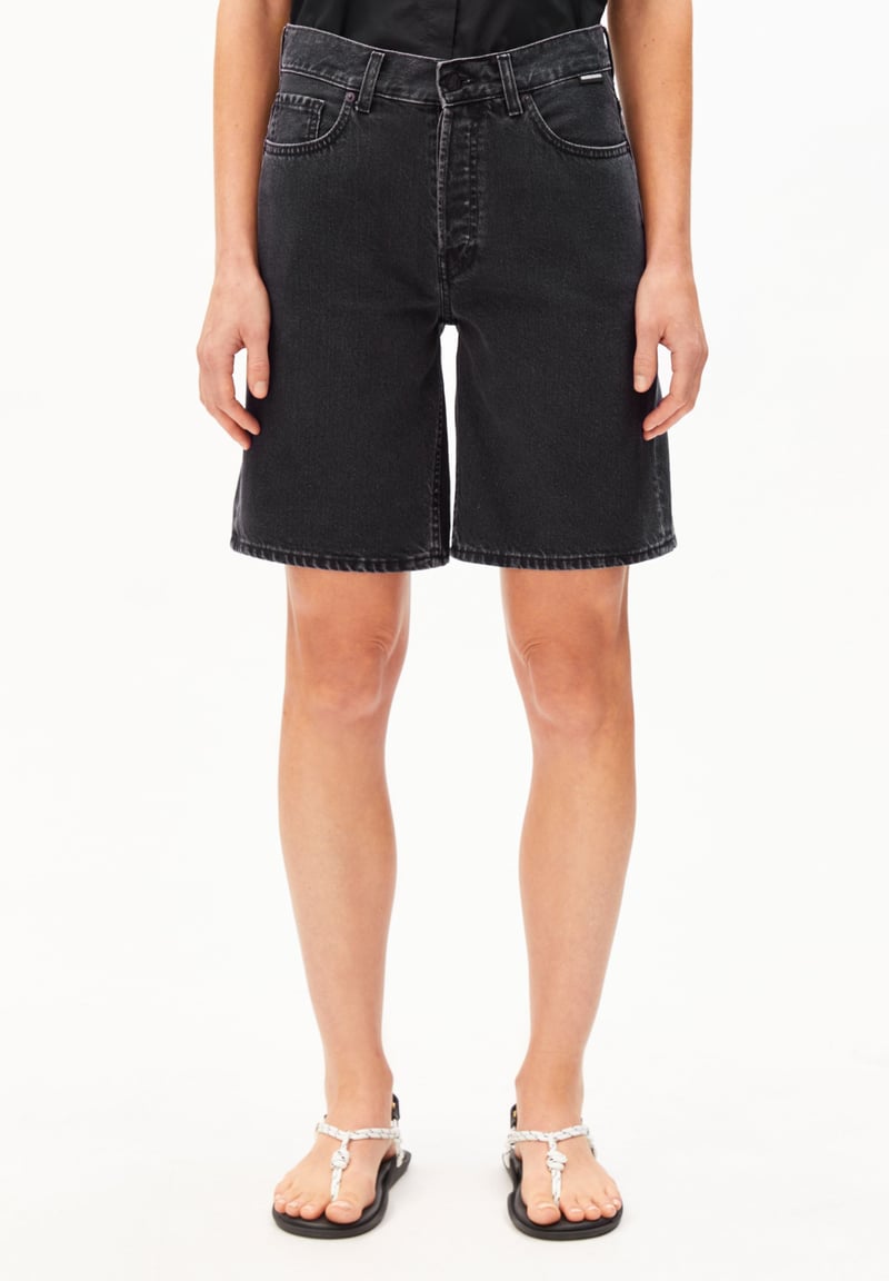 THAALINA MID WAIST DENIM SHORT | ebony black by ARMEDANGELS, 100% Cotton