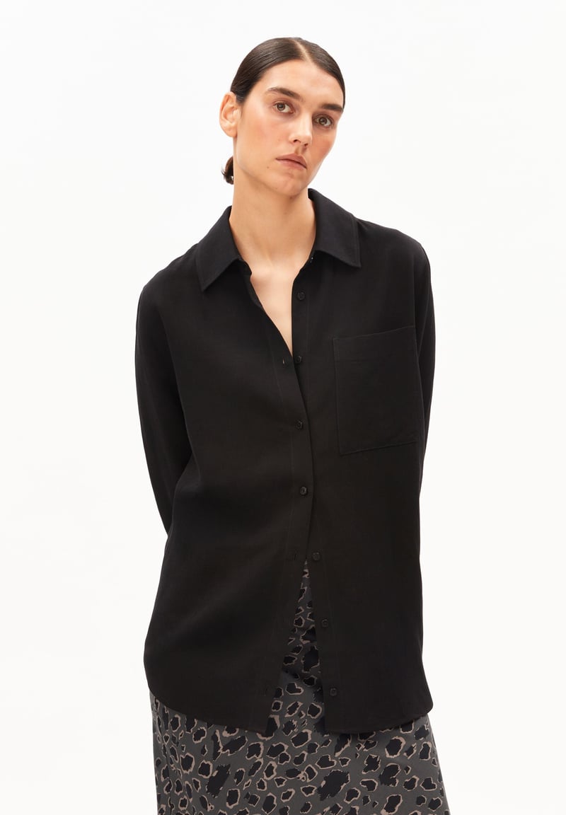 LINEN BLEND SHIRT BLOUSE | black by ARMEDANGELS, 74% Viscose, 26% Linen