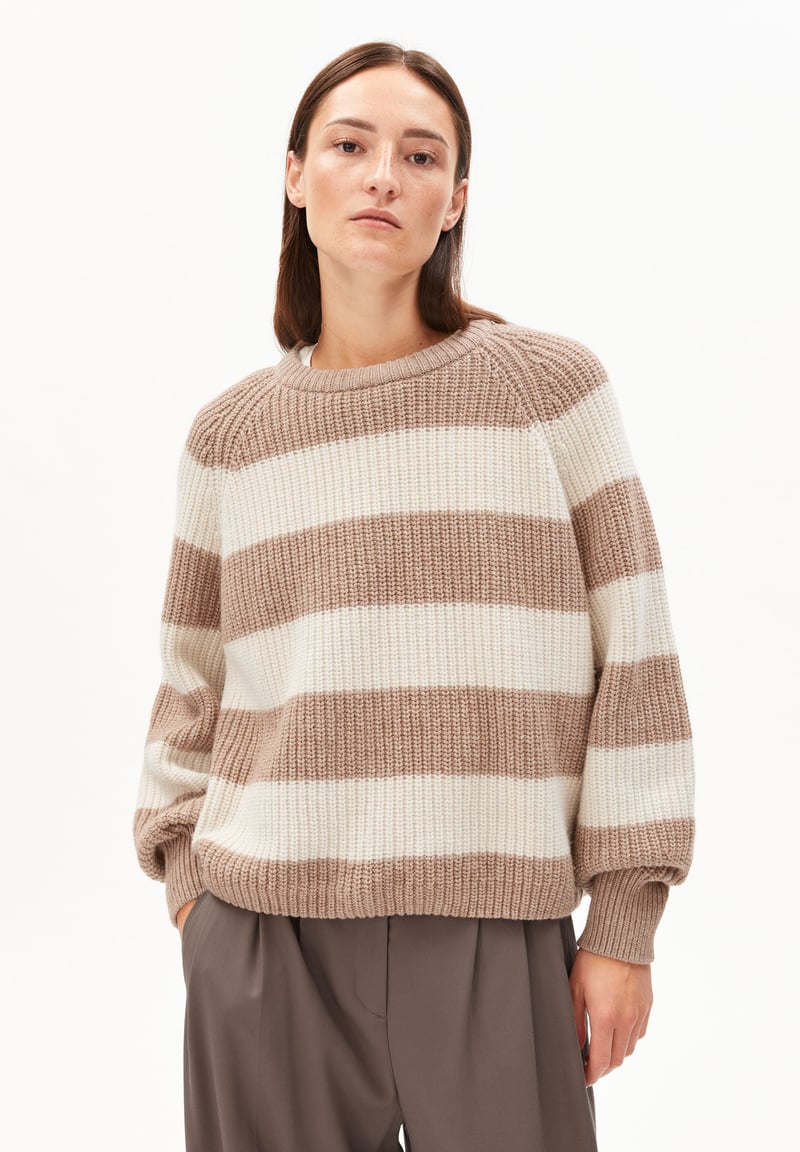 KAAGI STRIPES KNIT SWEATER | camel melange by ARMEDANGELS, 55% Wool, 45% Cotton