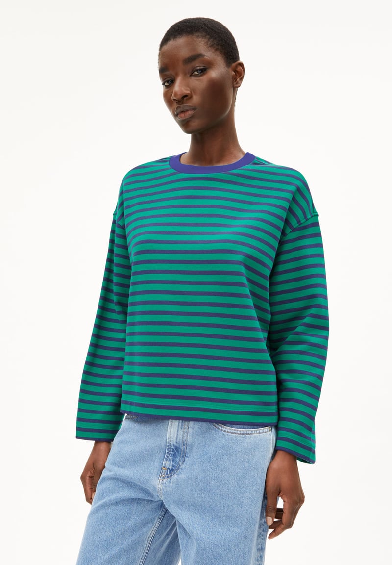 FRANKAA MAARLEN STRIPE SWEAT | emerald green-blue noon by ARMEDANGELS, 100% Cotton