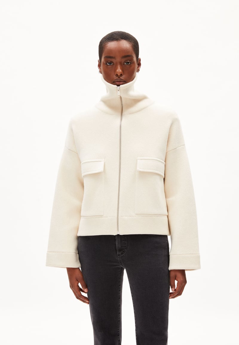 JOANIAAS KNIT JACKET | oatmilk-oatmilk by ARMEDANGELS, 77% Cotton, 18% Wool, 5% Nylon