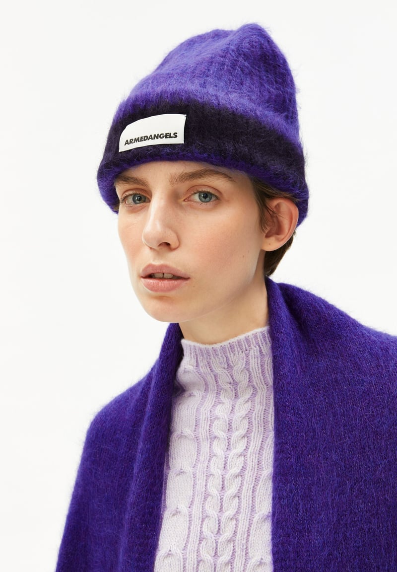 JUPILAA STRIPED UN-WASTED BEANIE | indigo lilac-night sky by ARMEDANGELS, 78% Alpaca, 22% Nylon