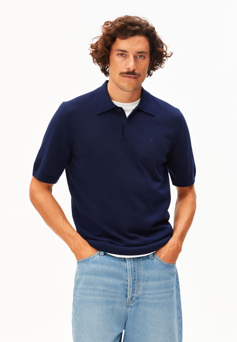 SHORTSLEEVE KNIT POLOSHIRT | tinted navy by ARMEDANGELS, 100% Cotton