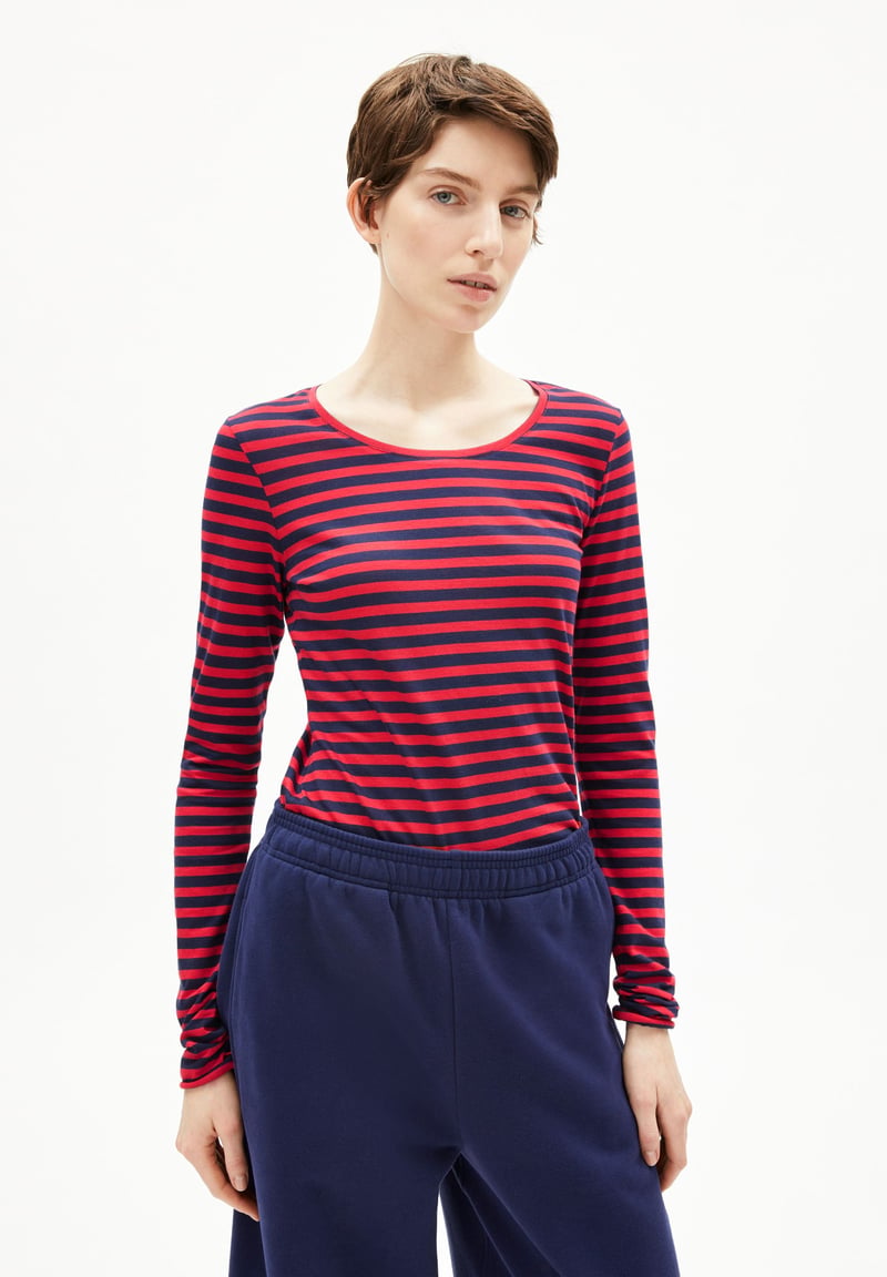 EINIAARA STRIPE LONGSLEEVE| tinted navy-candy apple by ARMEDANGELS, 100% Cotton