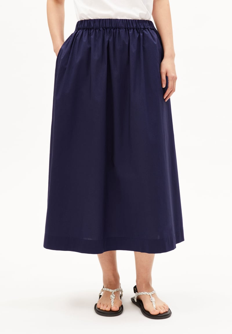 POPLIN A-LINE MIDI SKIRT | tinted navy by ARMEDANGELS, 100% Cotton