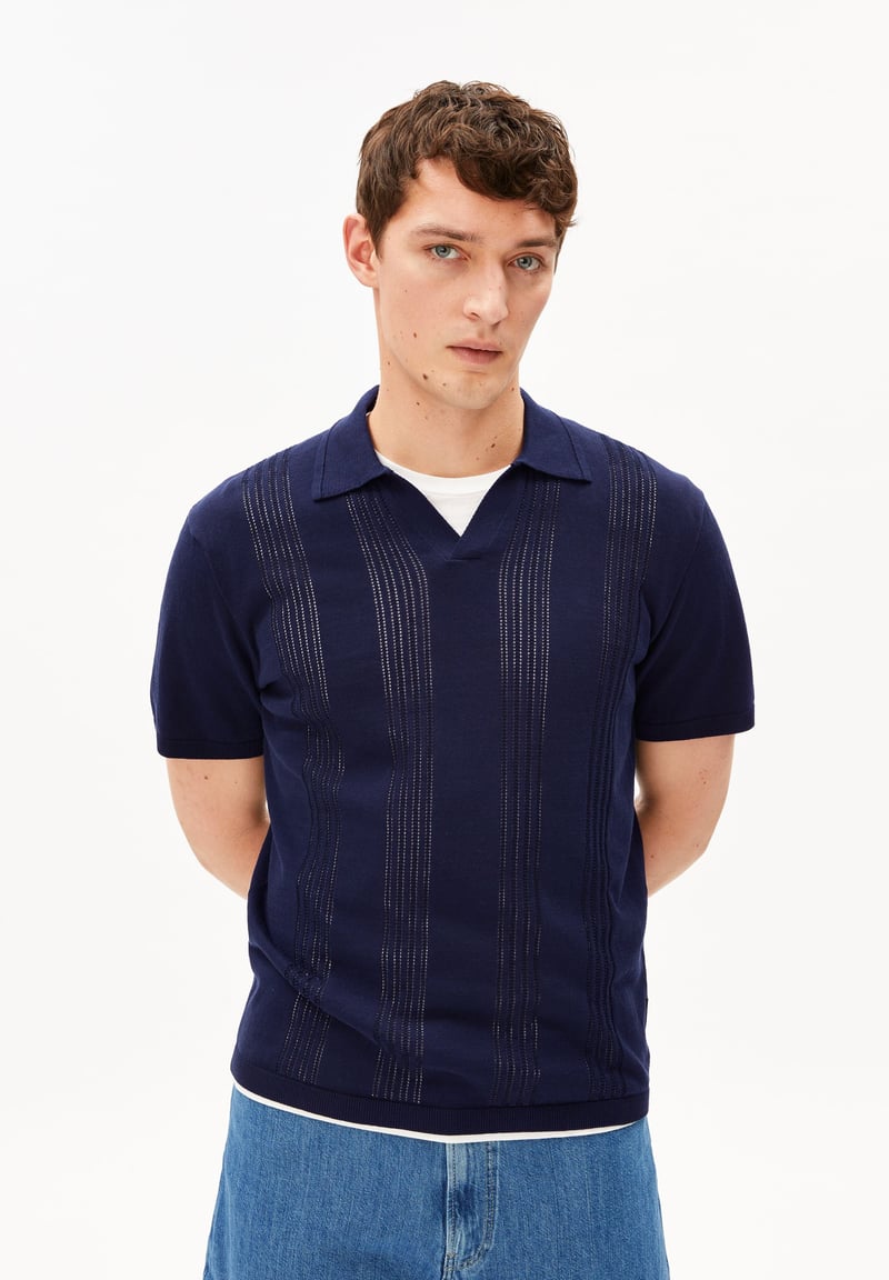 COTTON KNIT POLOSHIRT | tinted navy by ARMEDANGELS, 100% Cotton