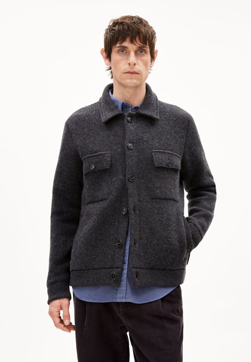 MAARK KNIT JACKET | steel melange by ARMEDANGELS, 65% Cotton, 35% Wool