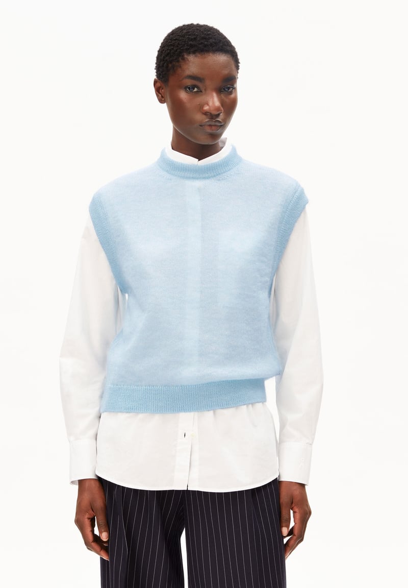 MOHAIR BLEND KNIT VEST | blue glow by ARMEDANGELS, 44% Mohair, 44% Lyocell, 12% Wool