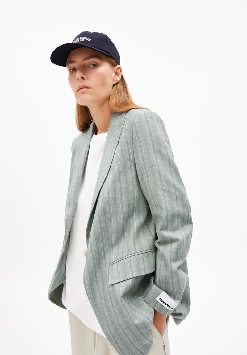 STRIPE MIKULAA BLAZER| seagreen-light oatmilk by ARMEDANGELS, 100% Cotton