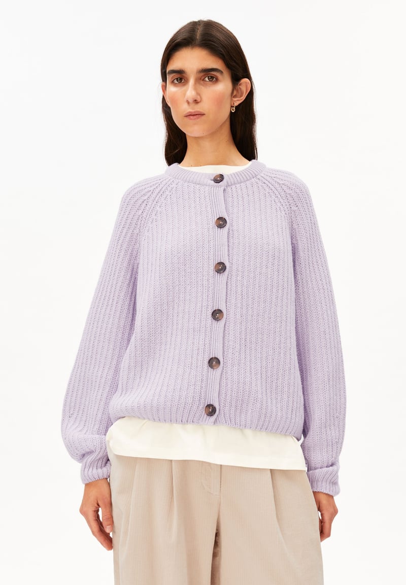 RIB KNIT CARDIGAN| moonlit lilac by ARMEDANGELS, 55% Wool, 45% Cotton