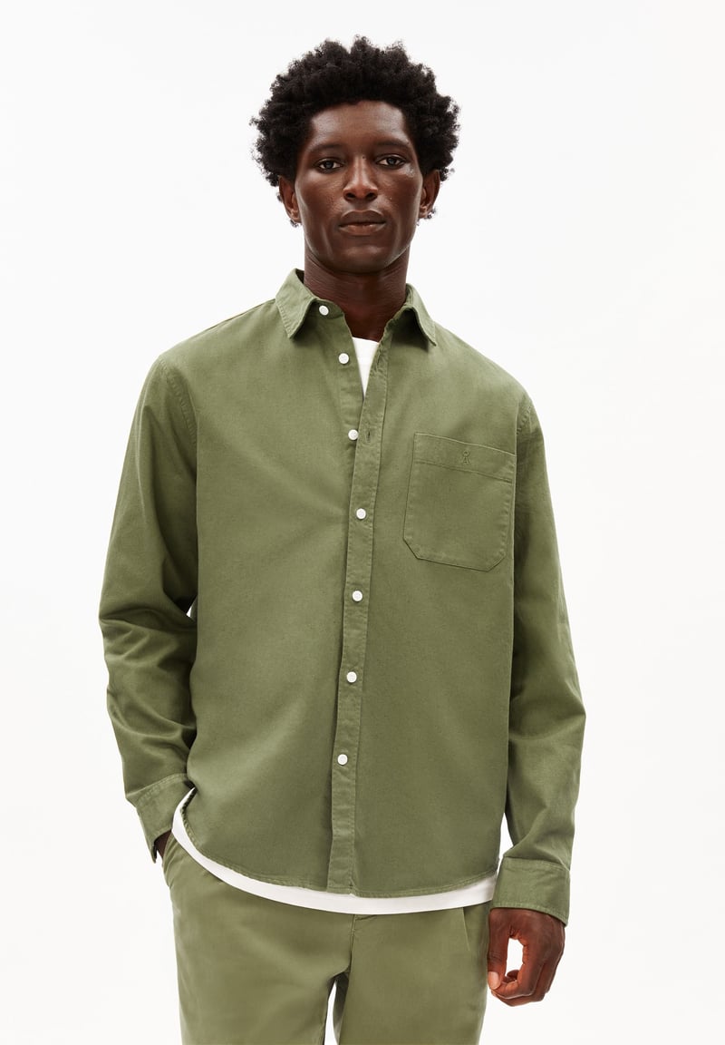 GMT DYE LINO LONGSLEEVE SHIRT | fatigue green by ARMEDANGELS, 83% Cotton, 17% Linen