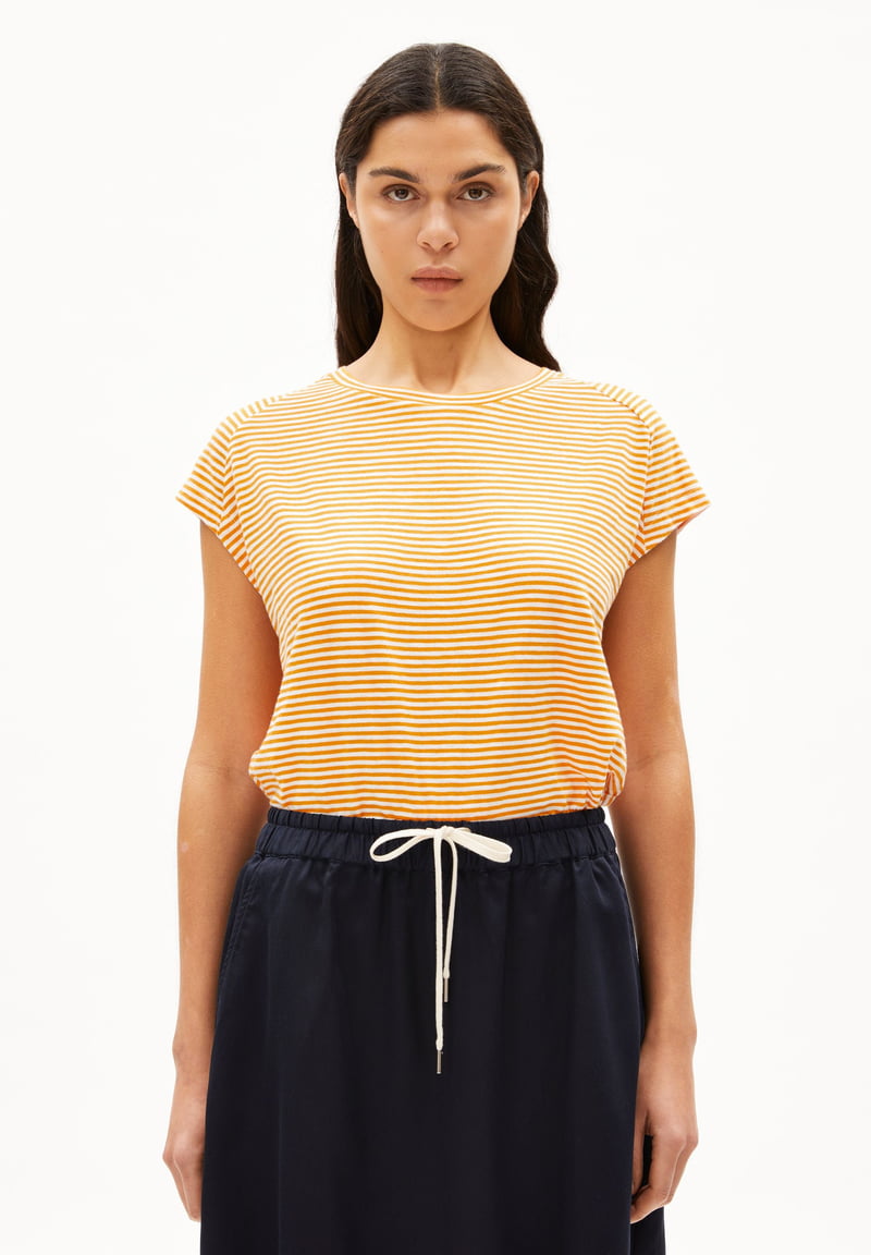ONELIAA LOVELY STRIPES T-SHIRT | oatmilk-light tangerine by ARMEDANGELS, 100% Cotton