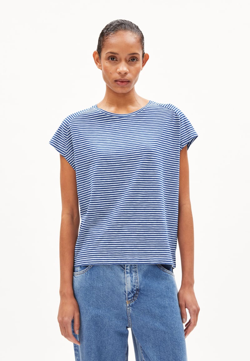 ONELIAA LOVELY STRIPES T-SHIRT | dynamo blue-oatmilk by ARMEDANGELS, 100% Cotton