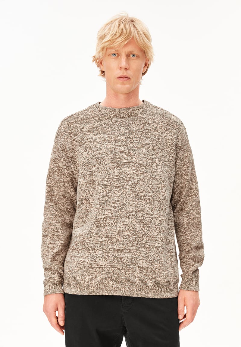 MOULINÉ KNIT SWEATER | amberwood-oatmilk by ARMEDANGELS, 100% Cotton