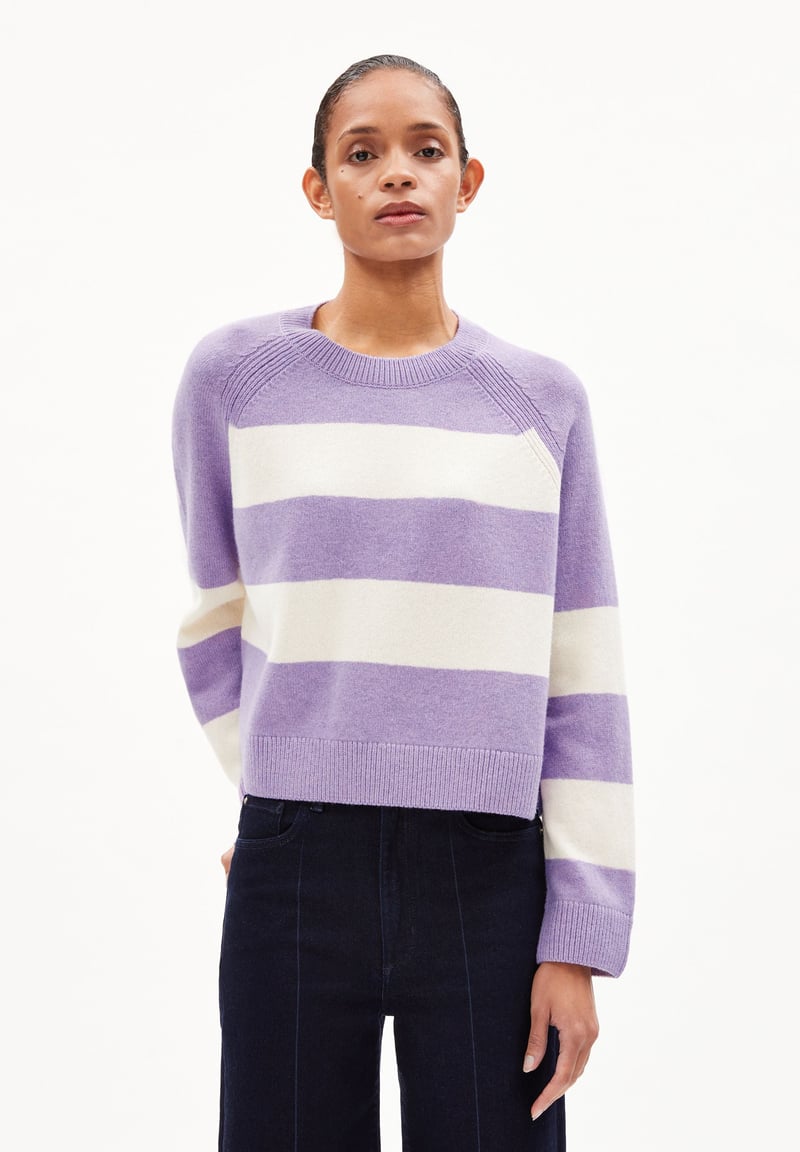 DILIRIAA STRIPES| smart lilac melange-oatmilk by ARMEDANGELS, 100% Wool