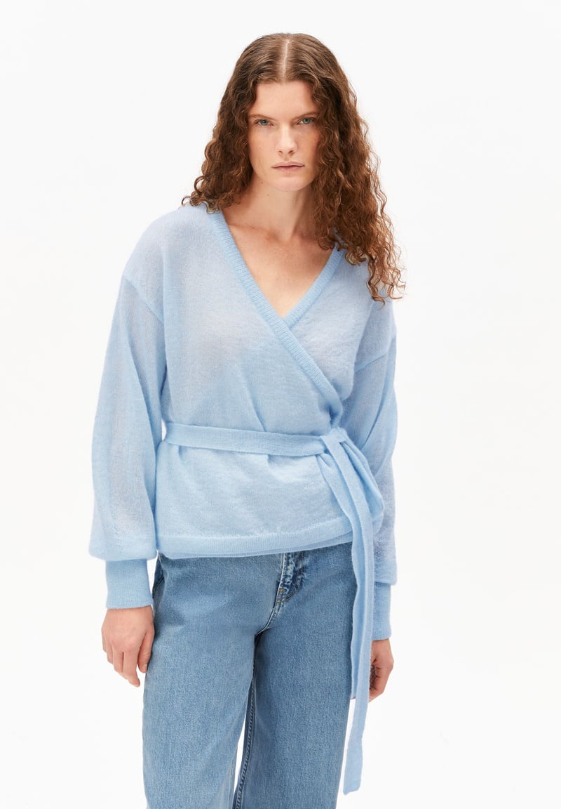 MOHAIR BLEND WRAP CARDIGAN | blue glow by ARMEDANGELS, 44% Mohair, 44% Lyocell, 12% Wool