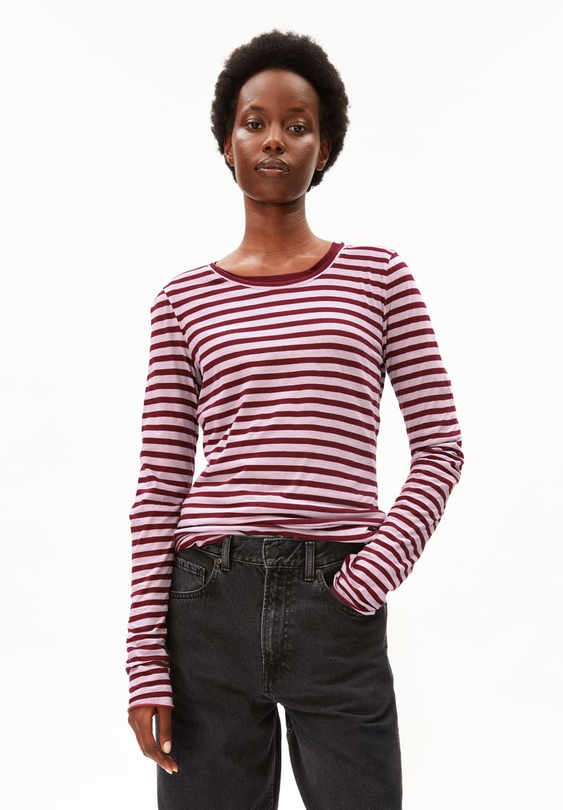 EINIAARA STRIPE LONGSLEEVE| moonlit lilac-velvet red by ARMEDANGELS, 100% Cotton