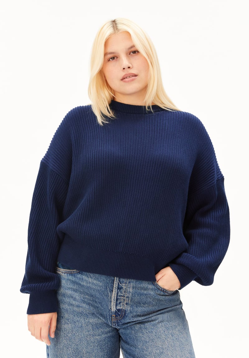 VANISÉ RIB-KNIT SWEATER | tinted navy-light tinted navy by ARMEDANGELS, 100% Cotton