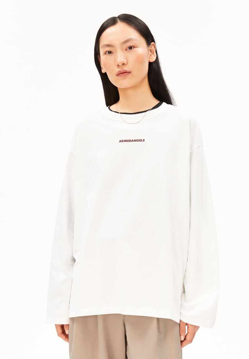 FIETAA SMILE LONG SLEEVE SHIRT | white-moonlit lilac by ARMEDANGELS, 100% Cotton