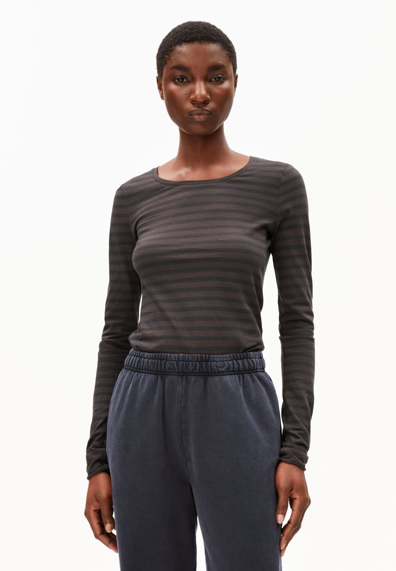 EINIAARA STRIPE LONGSLEEVE| walnut cream-dark steel by ARMEDANGELS, 100% Cotton