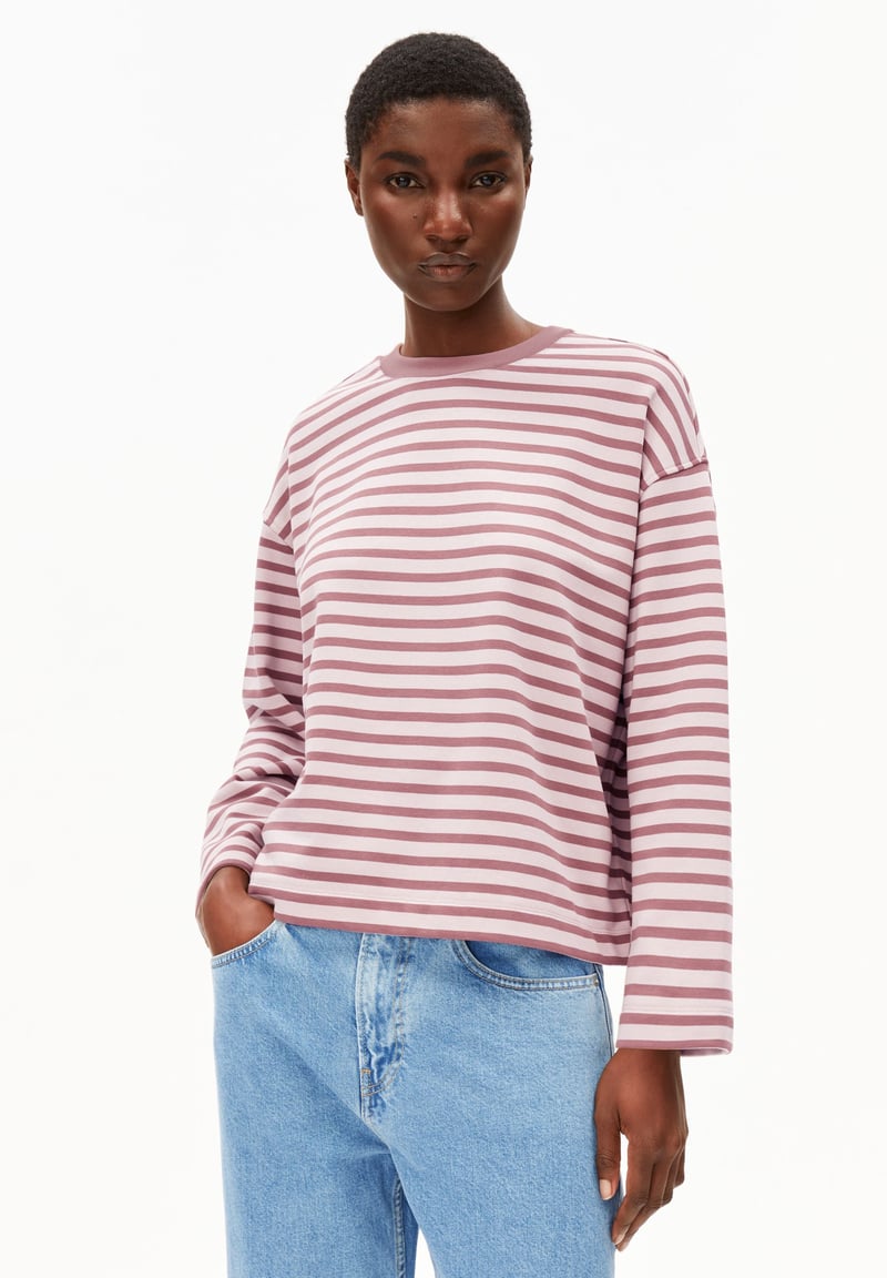 FRANKAA MAARLEN STRIPE SWEAT | ice grape-dark berry by ARMEDANGELS, 100% Cotton