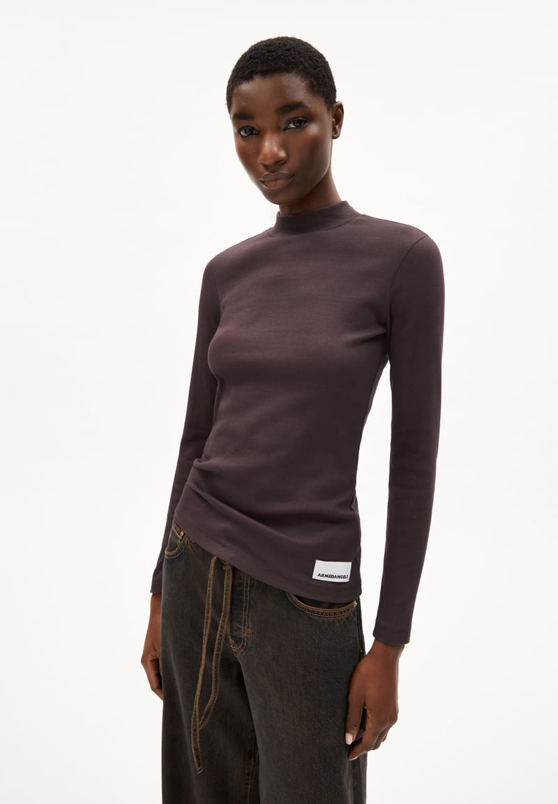 FATIMAARA LONGSLEEVE | coffee by ARMEDANGELS, 97% Cotton, 3% Elastane