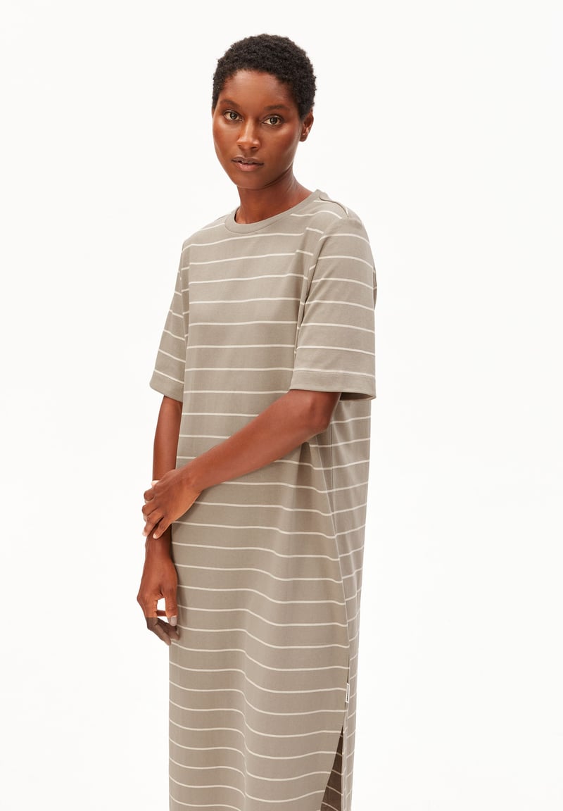 XELINAA FINE STRIPE MIDI DRESS| seal grey-undyed by ARMEDANGELS, 100% Cotton