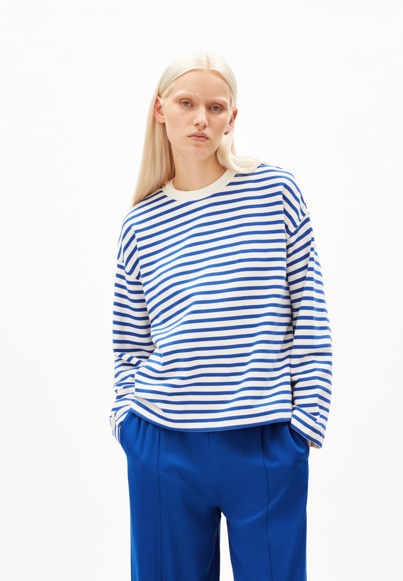 FRANKAA MAARLEN STRIPE SWEAT | dynamo blue-undyed by ARMEDANGELS, 100% Cotton