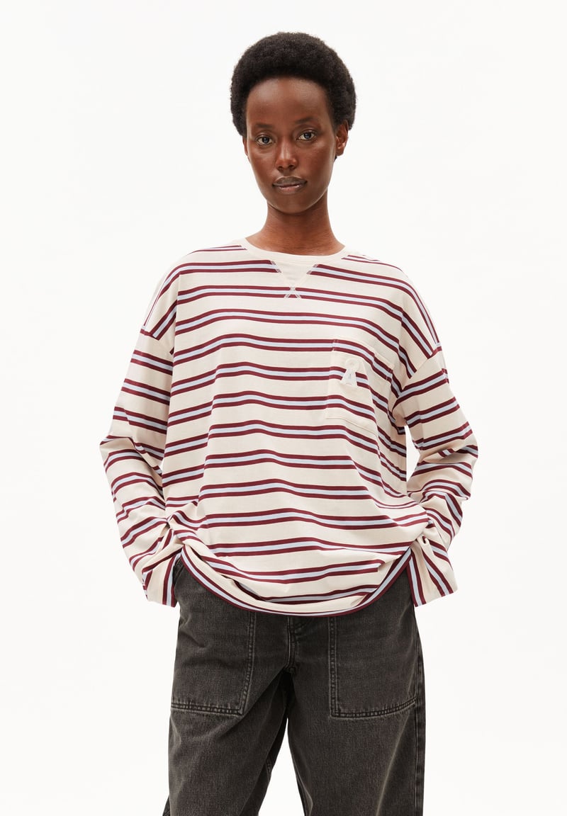 ICONIC Å FIETAA STRIPED LONG SLEEVE SHIRT | undyed-velvet red-soft blue by ARMEDANGELS, 100% Cotton