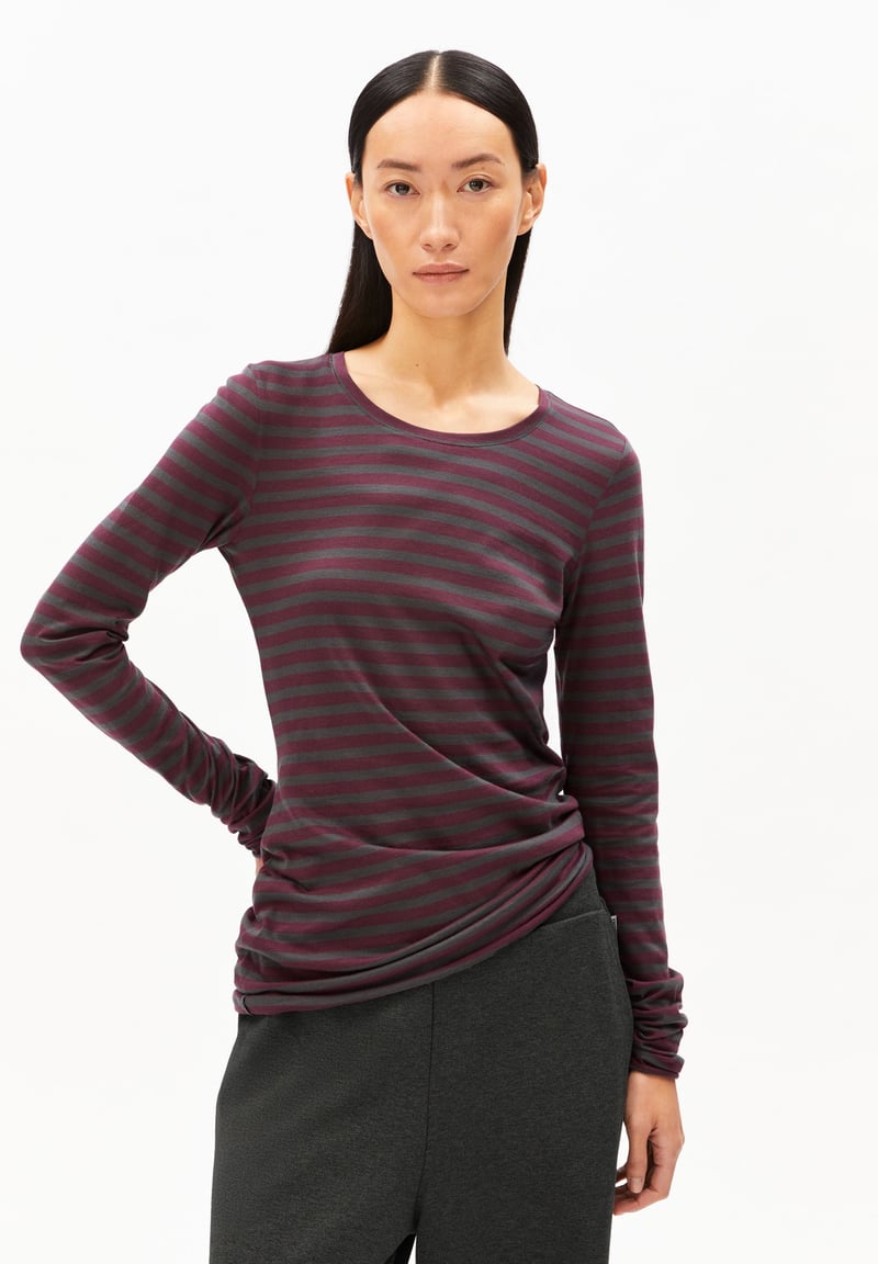 EINIAARA STRIPE LONGSLEEVE| dark cranberry-dark steel by ARMEDANGELS, 100% Cotton