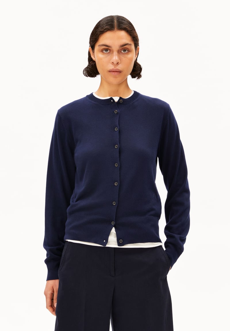 FINE KNIT CARDIGAN | tinted navy by ARMEDANGELS, 50% Cotton, 50% Lyocell