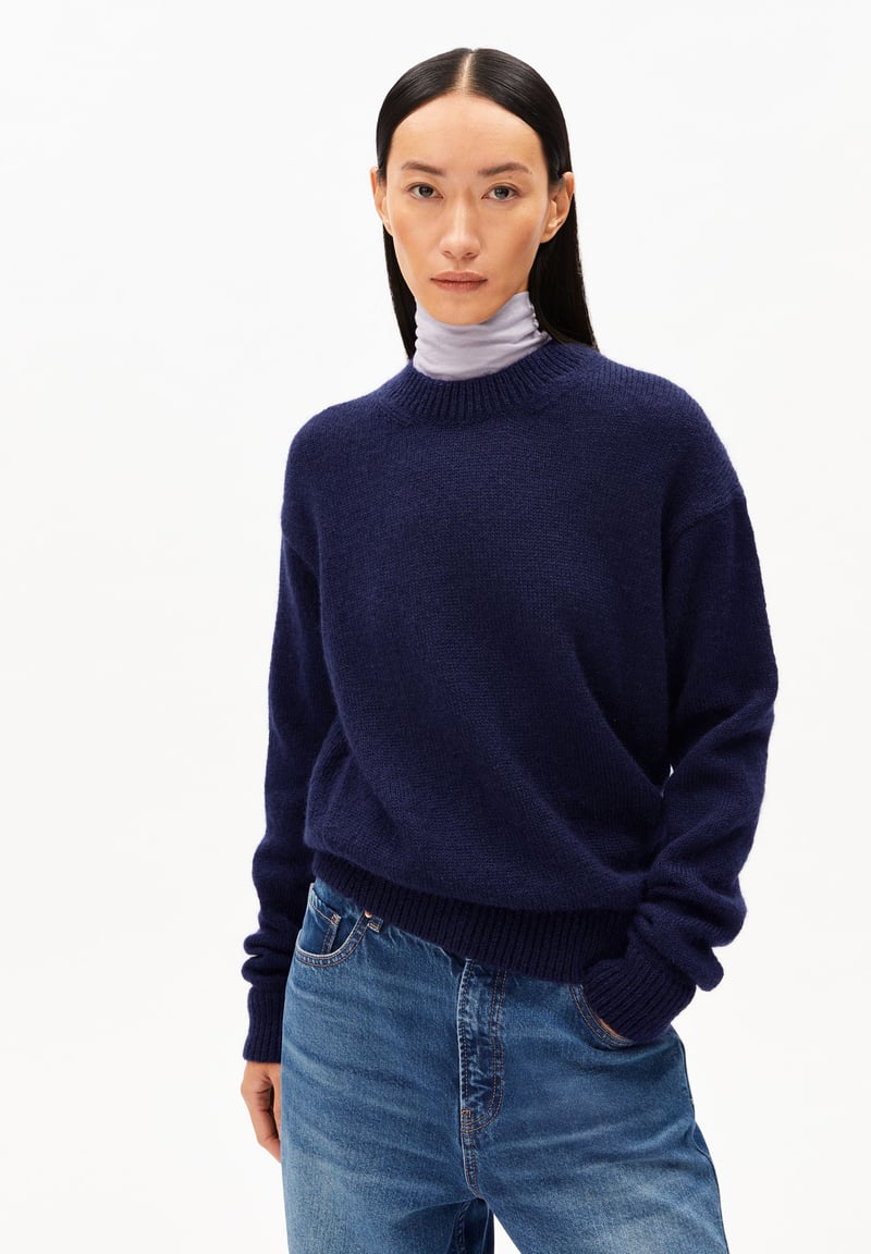 BALBAA PREMIUM KNIT SWEATER | tinted navy by ARMEDANGELS, 50% Wool, 50% Mohair