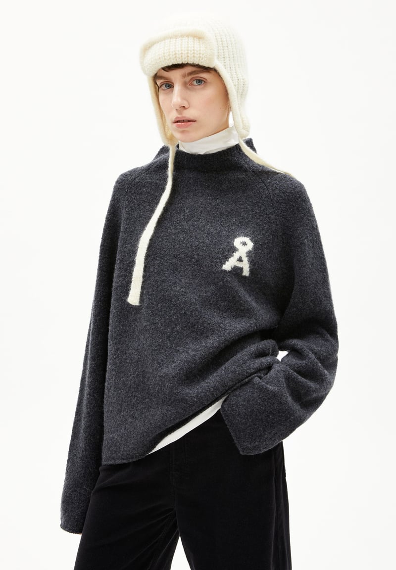 ICONIC Å BOUCLÉ SWEATER| steel melange-oatmilk by ARMEDANGELS, 76% Wool, 24% Lyocell