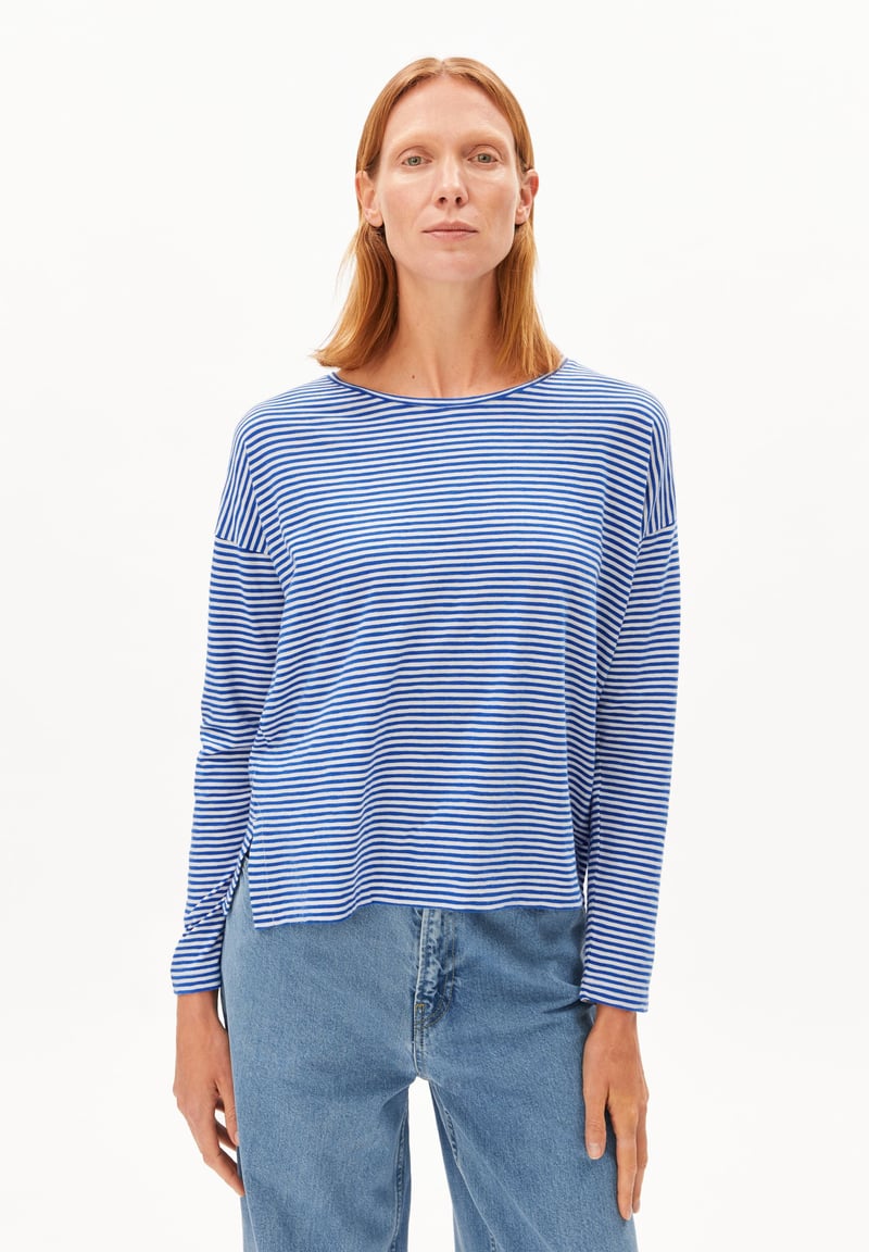 XIANAA STRIPES LONGSLEEVE | oatmilk-dynamo blue by ARMEDANGELS, 100% Cotton